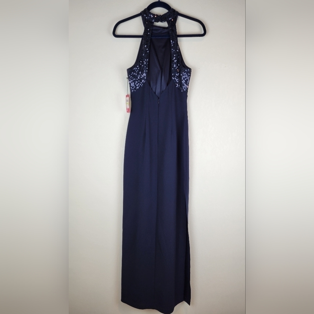 NWT Vince Camuto Sequined Embellished Halter Column Gown in Navy Size 4 - Picture 11 of 12